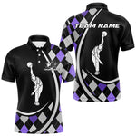 Blisscorners Purple Argyle Pattern Bowling Jersey for Men Custom Polo & 1/4-Zip Bowling Team Shirt Bowling GiftMT1607