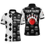 Blisscorners Black & White Bowling Shirt Custom Skull Polo Bowling Jersey Gift for Bowlers