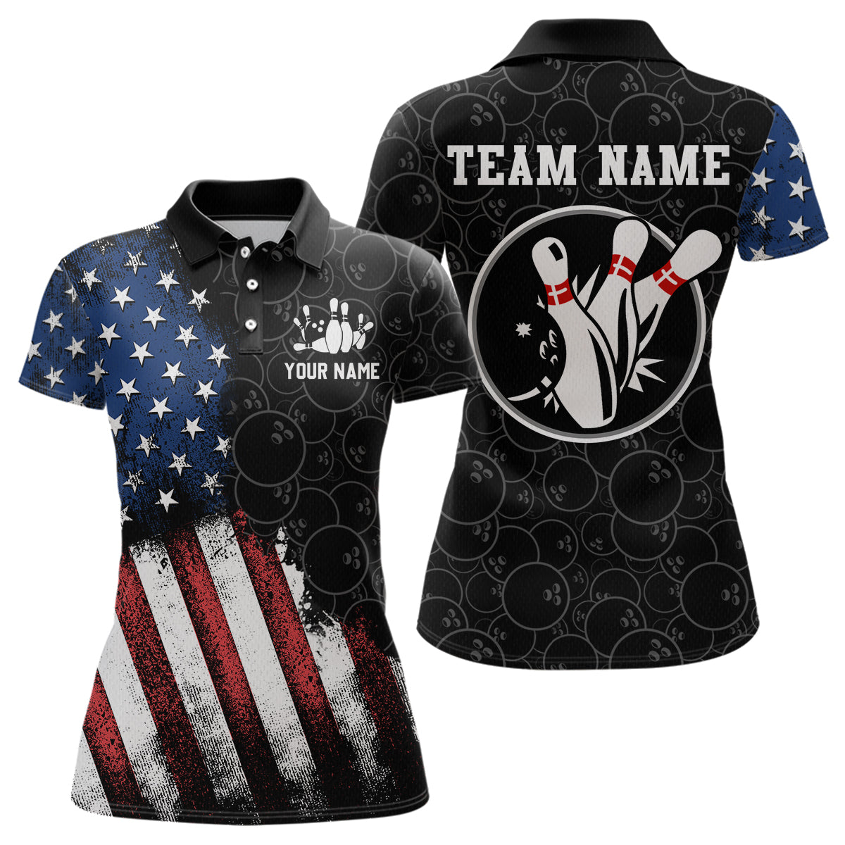 Blisscorners Personalized American Bowling Shirt Polo Bowling Jersey Patriotic Bowling Outfit