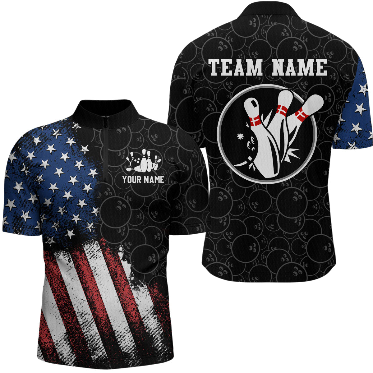 Blisscorners Personalized American Bowling Shirt Polo Bowling Jersey Patriotic Bowling Outfit