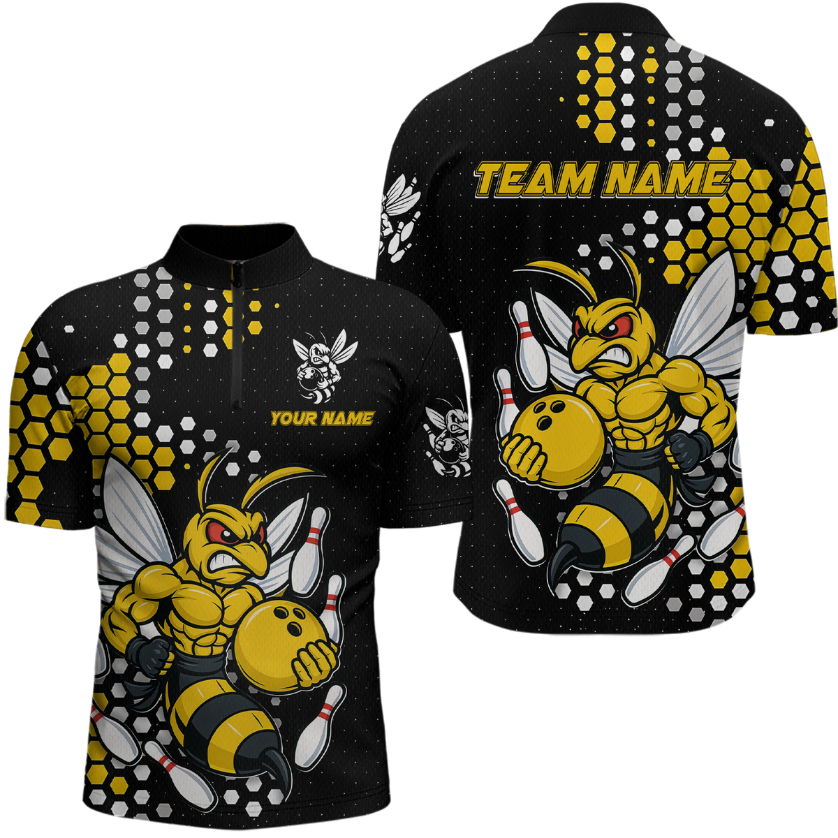 Blisscorners Custom Funny Bee Bowling Team Shirt Bowling Jersey for Men Bowling Outfit Gifts MT1607