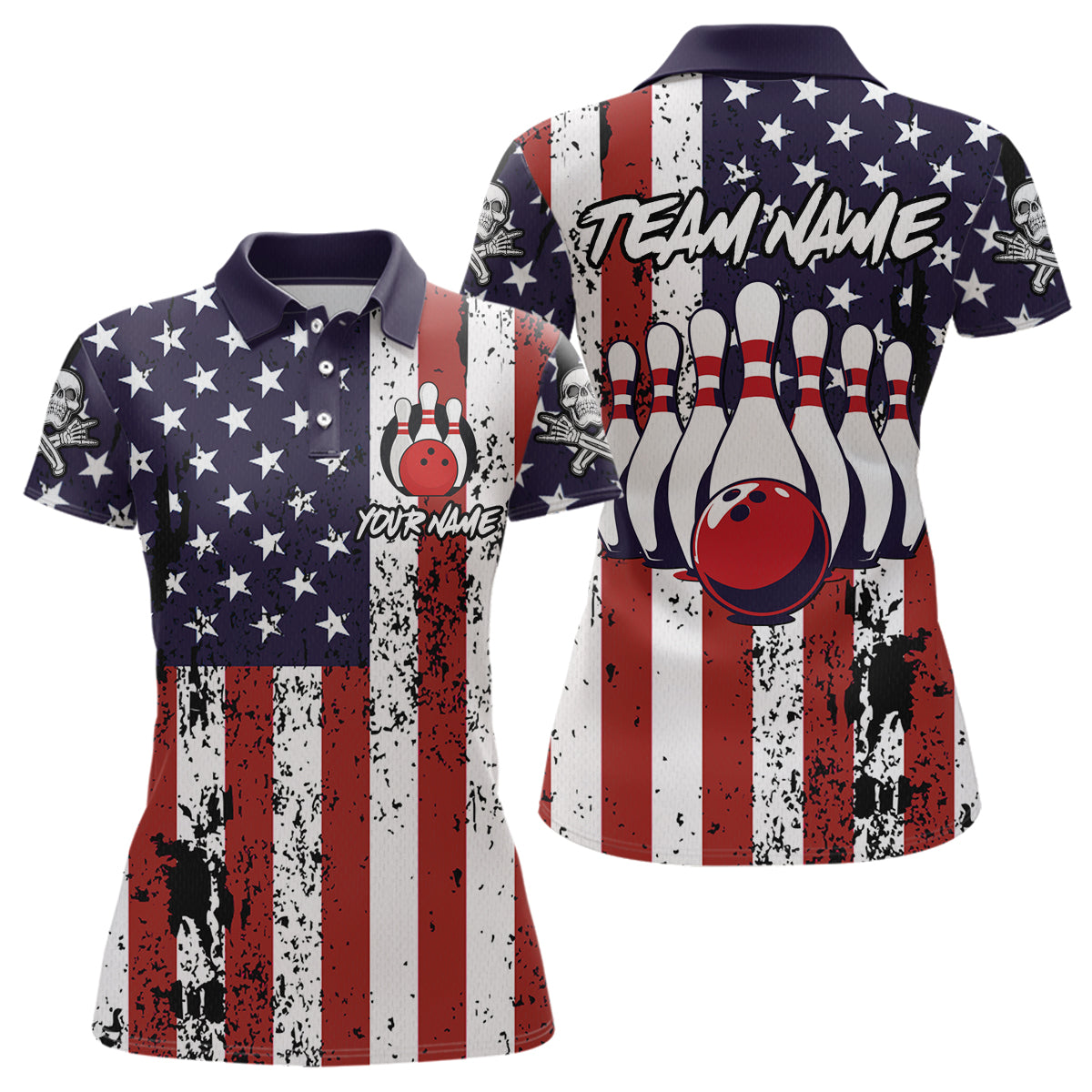 Blisscorners US Patriotic Bowling Shirts Custom American Bowling Jersey for Men Women Team