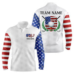 Blisscorners Custom Patriotic Golf Polo Shirt for Men Women Team US Flag Golf Shirts White LM2007