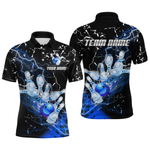 Blisscorners Custom Bllue Lightning Bowling Shirts for Men Women Team Bowling Polo