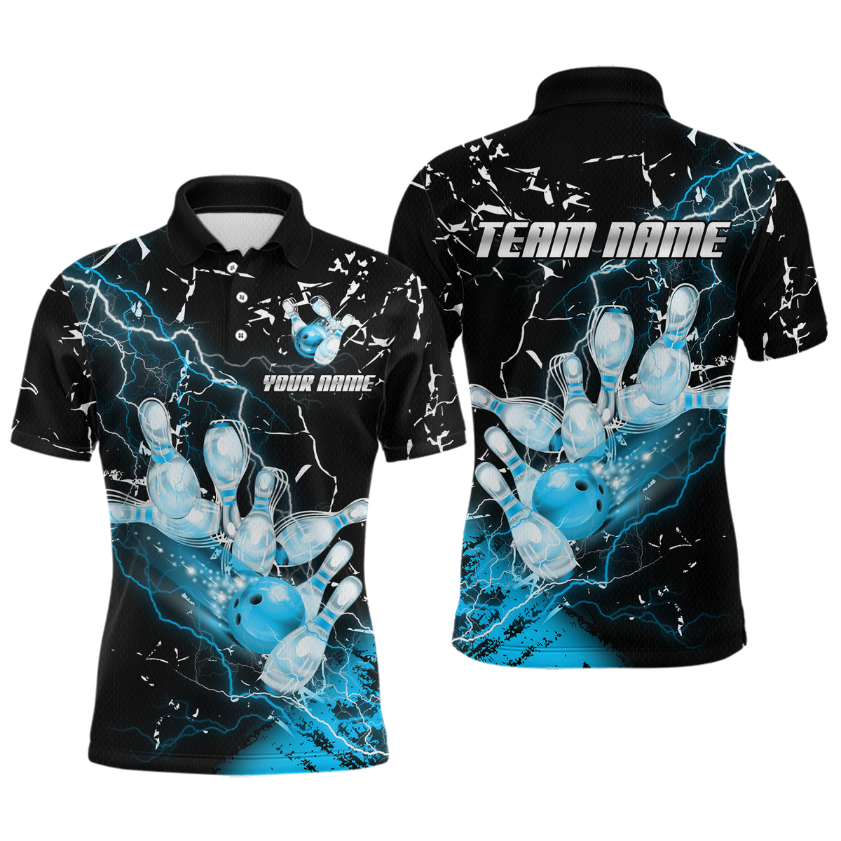 Blisscorners Custom Teal Lightning Bowling Shirts for Men Women Team Bowling Polo & 1/4 Zip