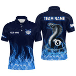 Maxxcorners Custom Blue Cobra Snake 8 Ball Pool Flame Billiard Shirts for Men Team Polo & 1/4 Zip Shirts MT0307