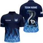 Maxxcorners Custom Blue Cobra Snake 8 Ball Pool Flame Billiard Shirts for Men Team Polo & 1/4 Zip Shirts MT0307