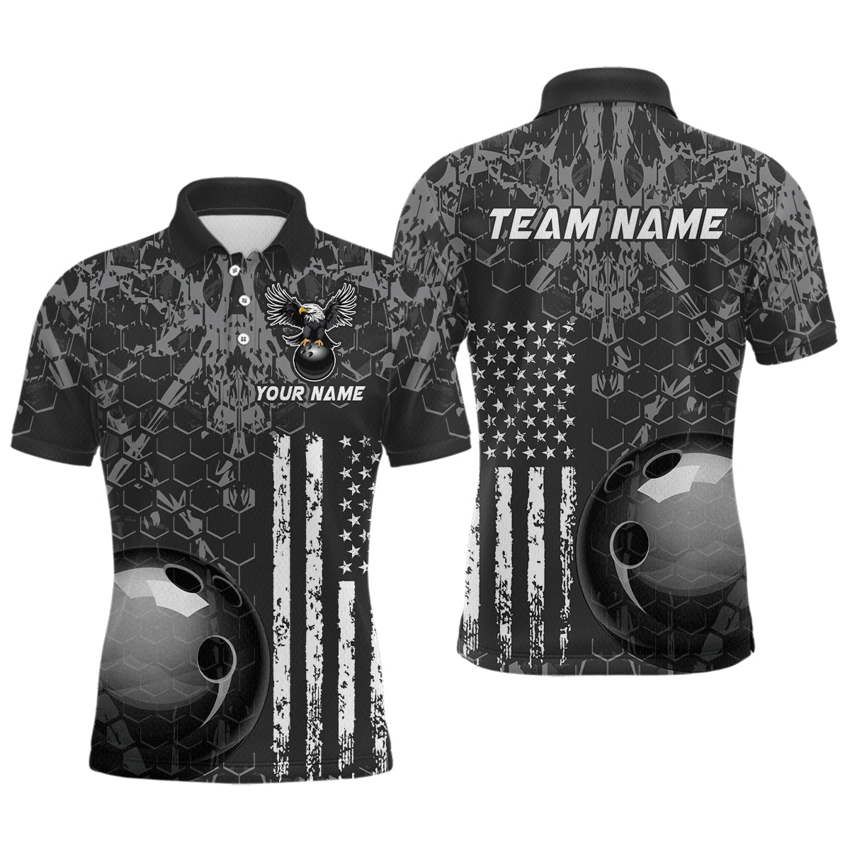 Blisscorners Custom Eagle US Flag Bowling Men Bowling Shirt Polo & Quarter-Zip Bowling Team Jerseys MT2306
