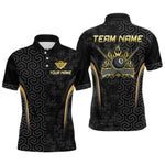 Blisscorners Custom Black Gold 8 Ball Flame Billiard Shirts for Men, Bowling Team Polo & 1/4 Zip Shirts MT1007