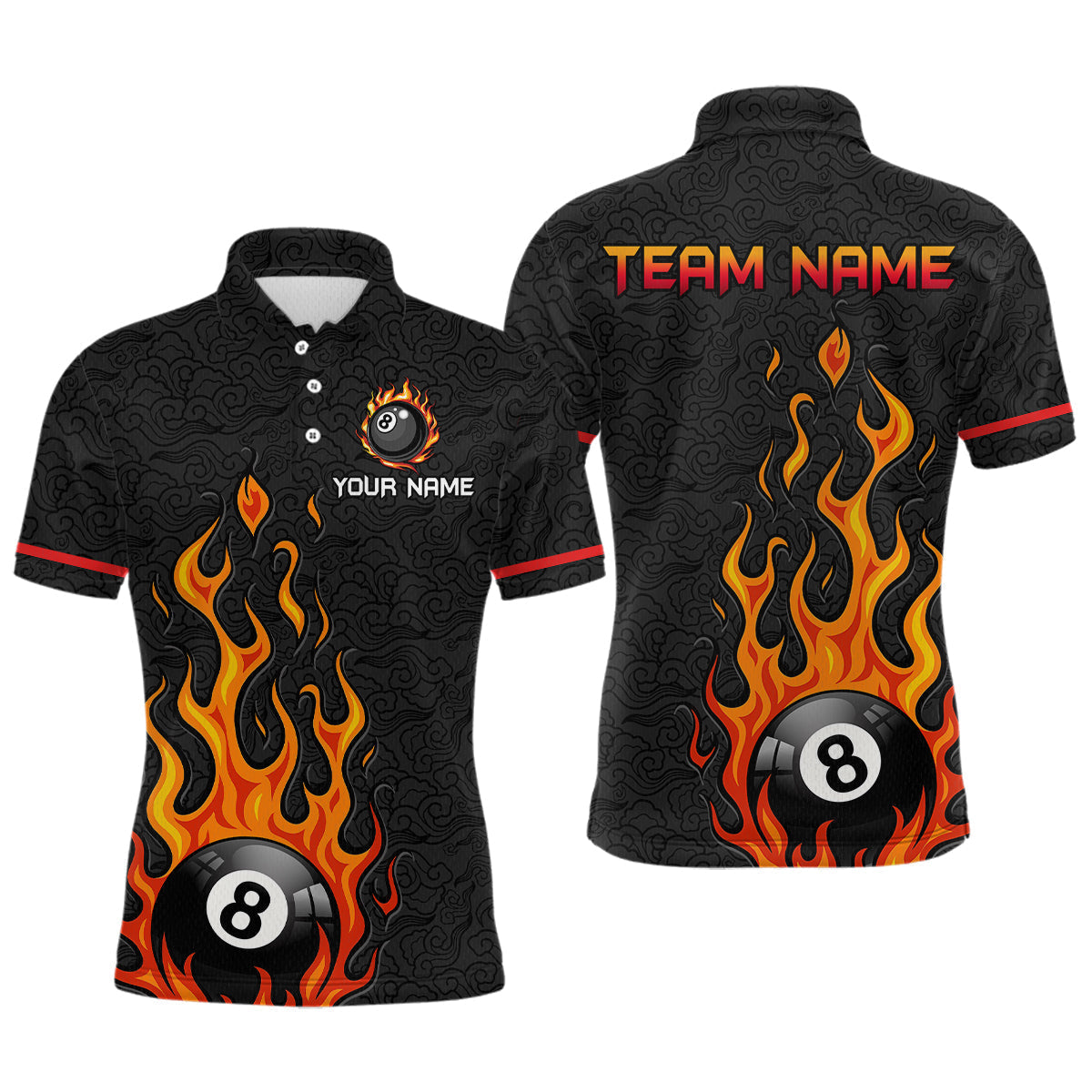 Blisscorners Custom 8 Ball Flame Billiard Shirts for Men Billiard Team Jerseys Polo & 1/4 Zip Shirts LM2206