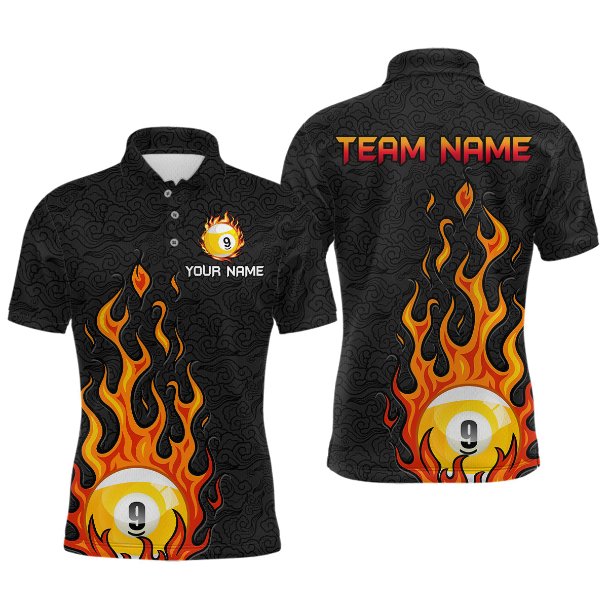 Blisscorners Custom 9 Ball Flaming Billiard Shirts for Men Billiard Team Shirts Billiard League LM2007