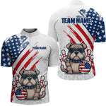 Blisscorners Funny US Flag French Bulldog Bowling Men Polo & 1/4 Zip Shirts Bowling Team Jersey MT2306
