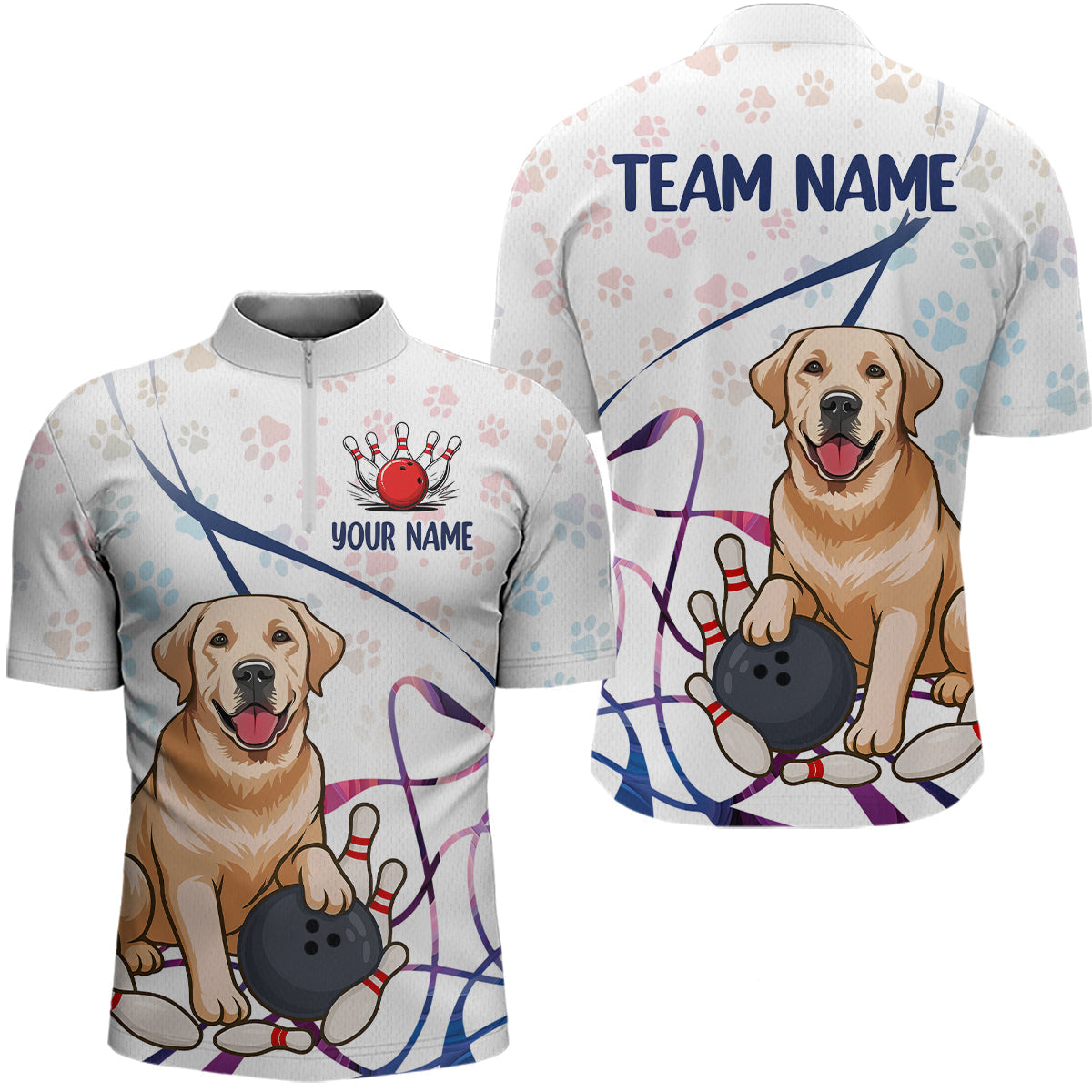 Blisscorners Custom Funny Dog Paw Bowling Men Polo & 1/4 Zip Shirts Bowling Team JerseysLM3006