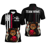 Blisscorners Custom American Flag Bear Bowling Men Polo & 1/4 Zip Shirts Bowling Team Jerseys LM3006