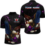 Blisscorners Purple Thunder US Flag Eagle Bowling Shirts for Men Team Bowling Polo & Quarter-Zip LM3006