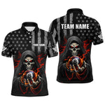 Blisscorners Personalized American Flag Skull Billiard Team Jersey for Men Polo & 1/4 Zip Shirts