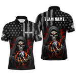 Blisscorners Personalized American Flag Skull Billiard Team Jersey for Men Polo & 1/4 Zip Shirts