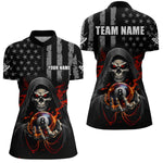 Blisscorners Personalized American Flag Skull Billiard Team Jersey for Men Polo & 1/4 Zip Shirts