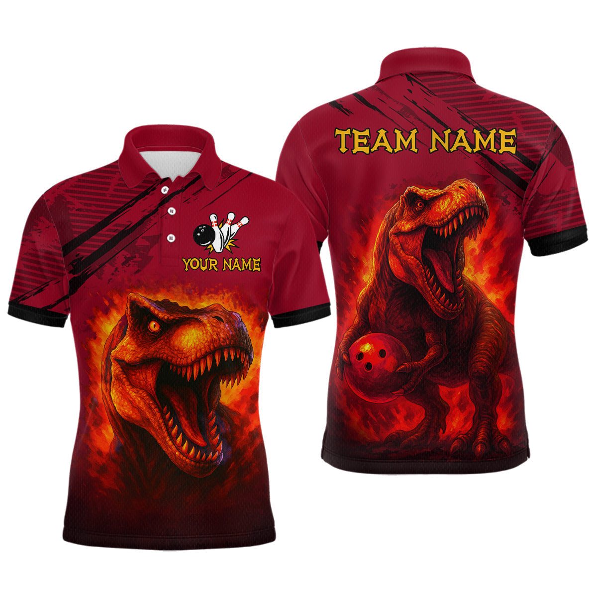 Blisscorners Red Dinosaur Bowling Custom Men Bowling Shirt Polo & Quarter-Zip Bowling Team Jerseys