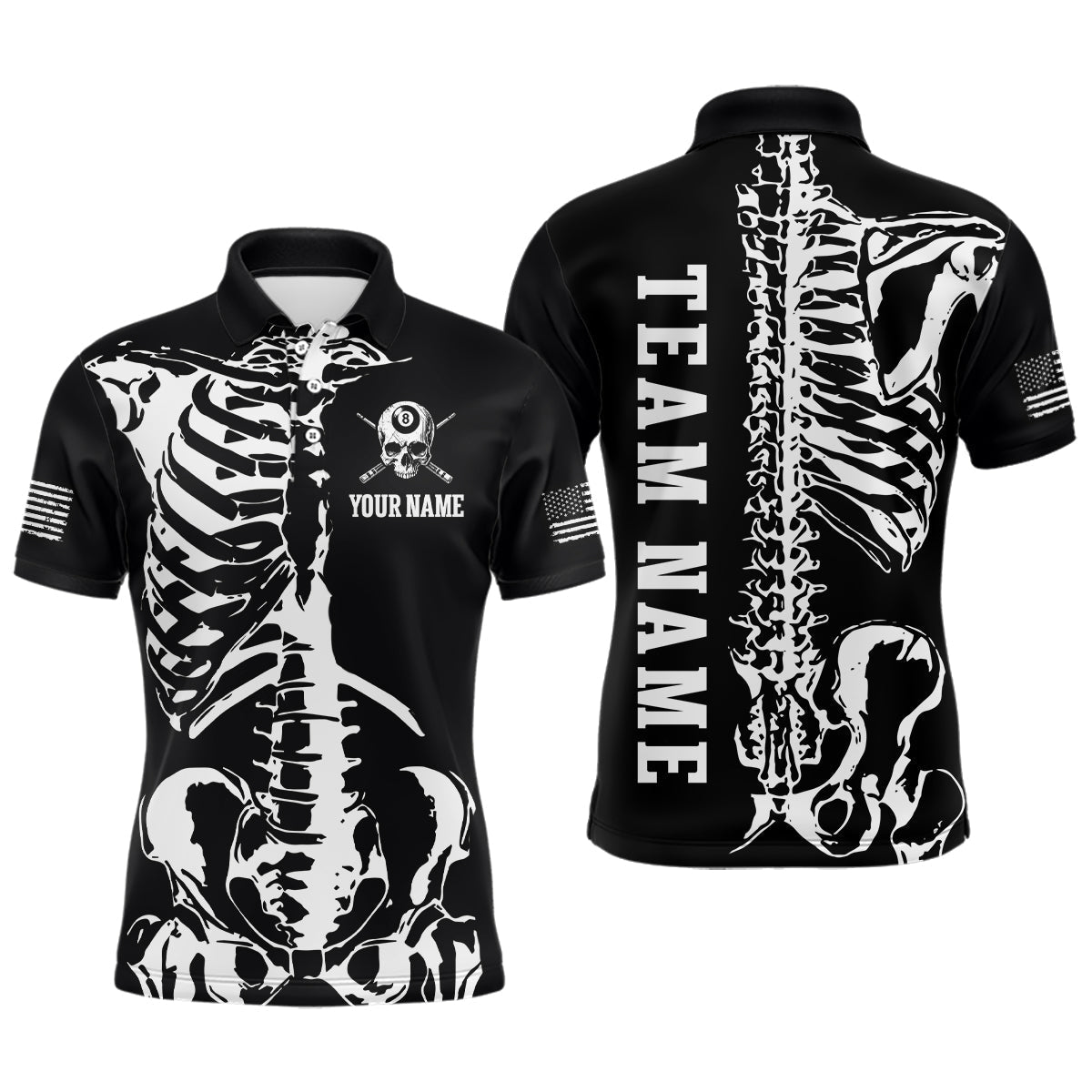 Blisscorners Custom Skull Bone 8 Ball Billiard Shirts for Men Billiard Team Jerseys Polo & 1/4 Zip Shirts MT1706