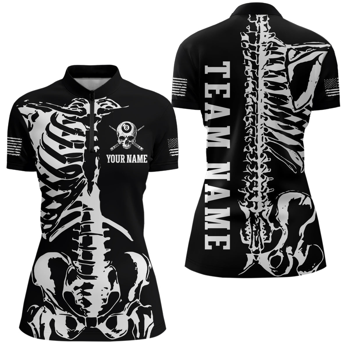 Blisscorners Custom Skull Bone 8 Ball Billiard Shirts for Men Billiard Team Jerseys Polo & 1/4 Zip Shirts MT1706