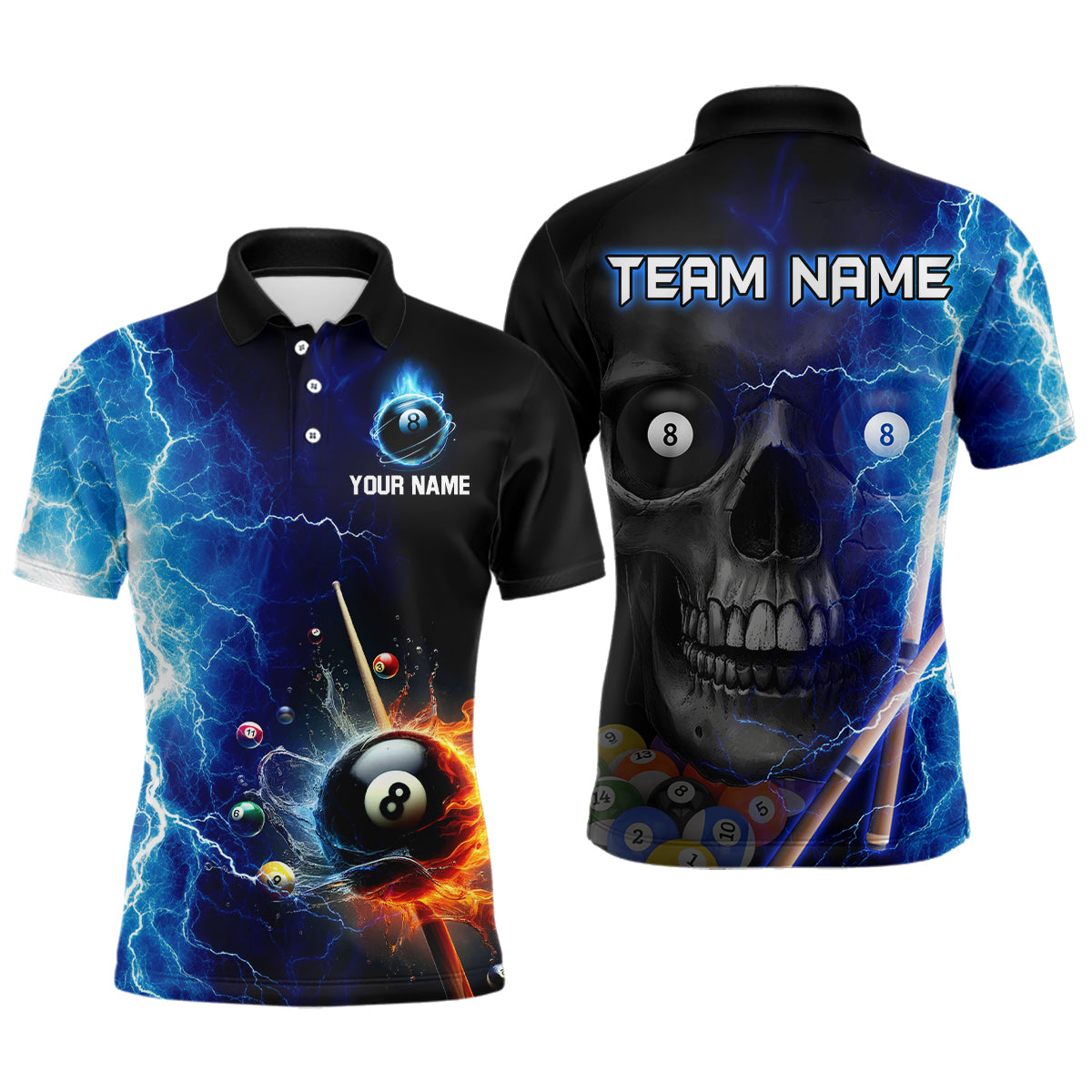 Blisscorners Custom Skull Thunder Billiard Shirts for Men Billiard Team Jerseys Polo & 1/4 Zip Shirts MT1706