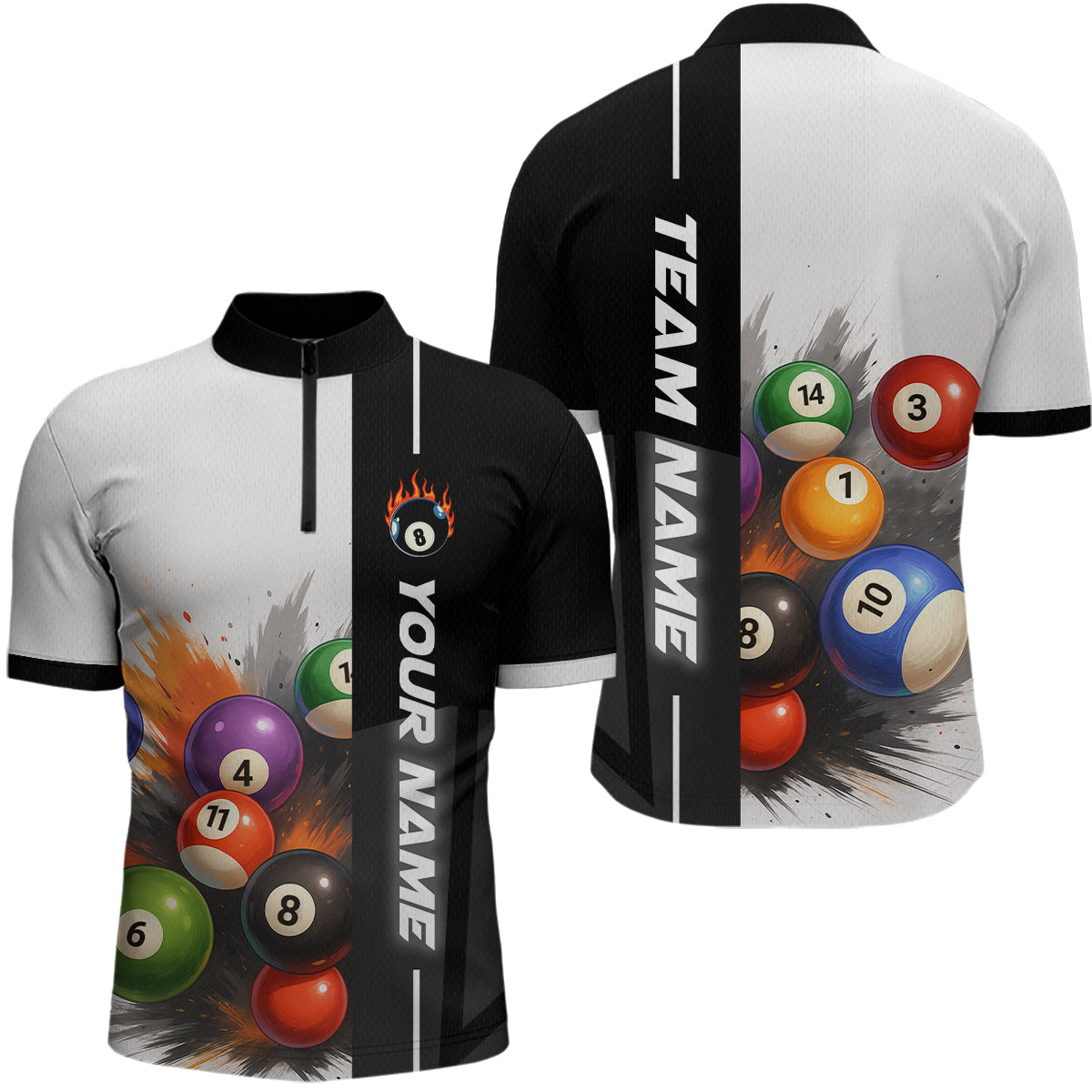 Blisscorners Personalized Men Billiard Shirts Ball Pool Polo & 1/4 Zip Billiard Team Jerseys Billiard Shirt LM0607