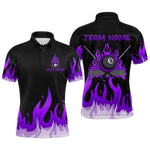 Blisscorners Custom Purple 8 Ball Pool Flame Billiard Shirts for Men Bowling Team Polo & 1/4 Zip Shirts MT1007