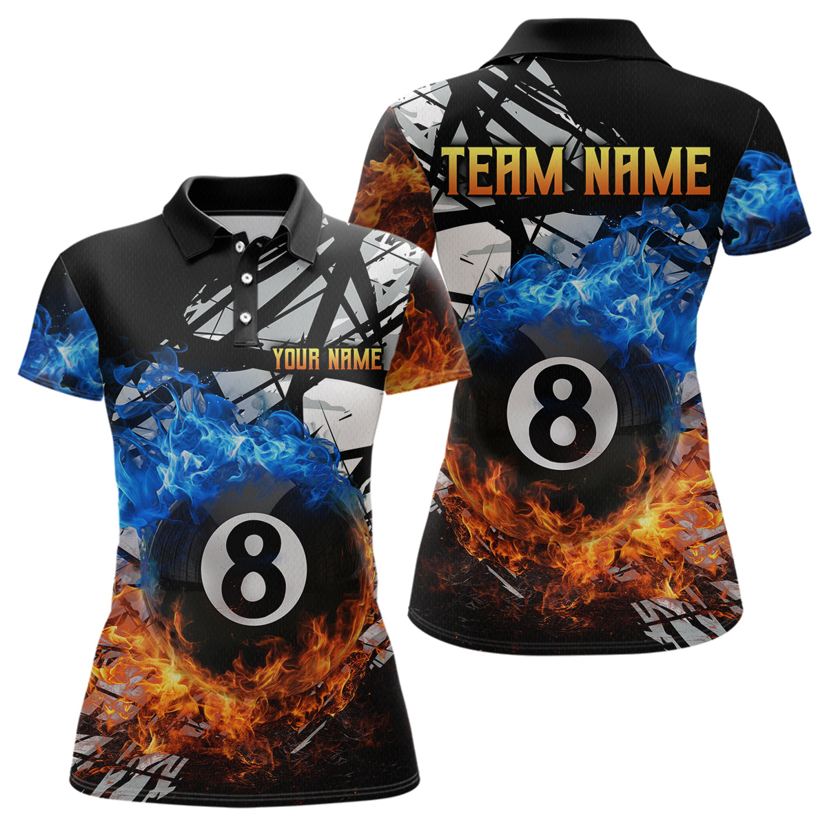 Blisscorners Custom Flame 8 Ball Billiard Shirts for Men Billiard Team Jerseys Polo & 1/4 Zip Shirts MT1706