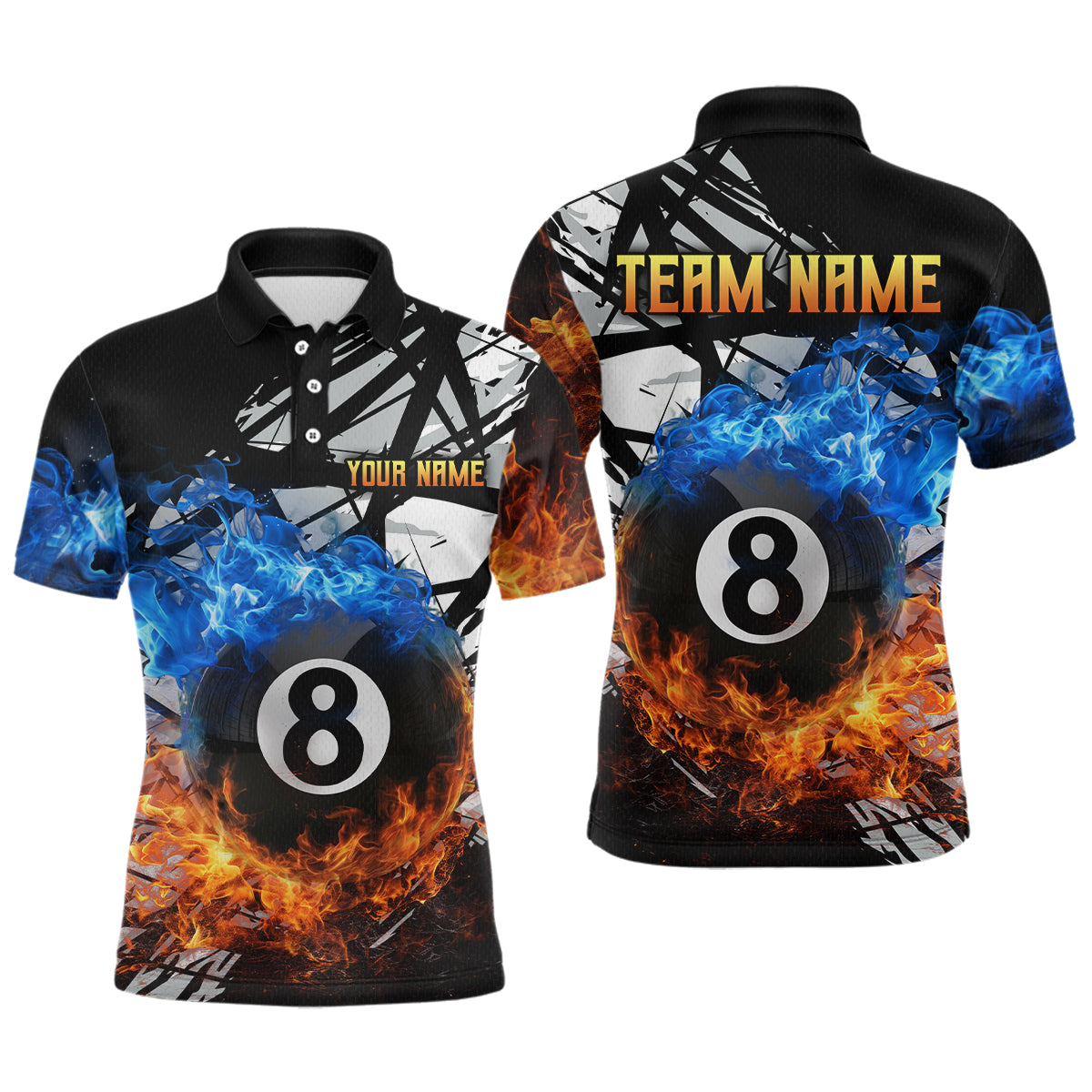 Blisscorners Custom Flame 8 Ball Billiard Shirts for Men Billiard Team Jerseys Polo & 1/4 Zip Shirts MT1706
