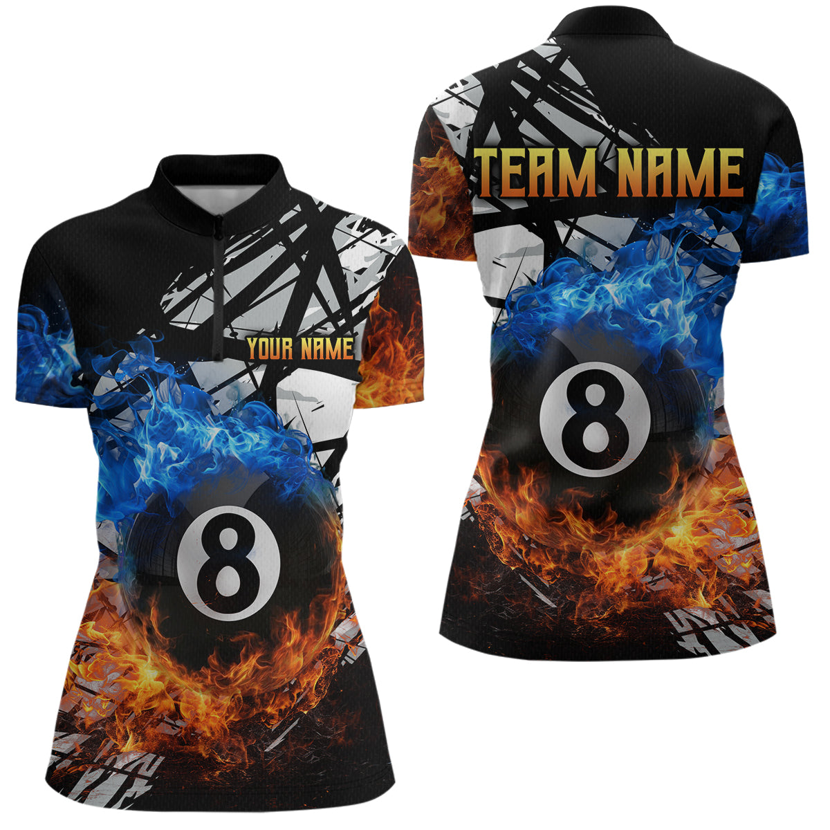 Blisscorners Custom Flame 8 Ball Billiard Shirts for Men Billiard Team Jerseys Polo & 1/4 Zip Shirts MT1706