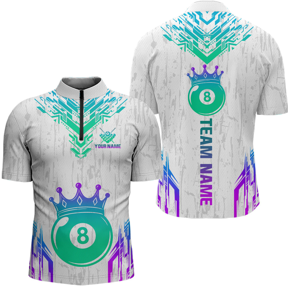 Blisscorners Custom White Neon 8 Ball Crown Billiard Shirts for Men and Team Polo & 1/4 Zip Shirts LM2206