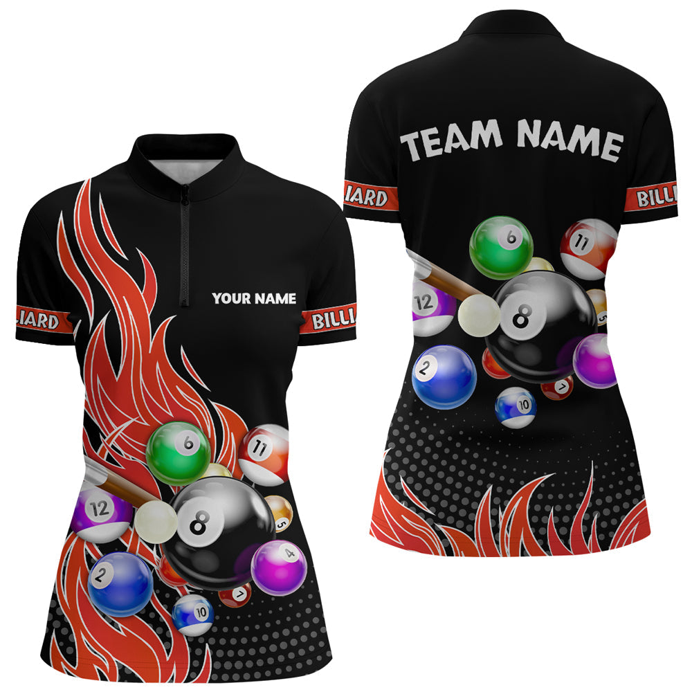 Blisscorners Custom Red Flame Billiard Shirts for Men Billiard Team Jerseys Polo & 1/4 Zip Shirts MT1706