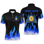 Blisscorners Custom 9 Ball Blue Flaming Billiard Shirts for Men Billiard Team Shirts Billiard League LM2007