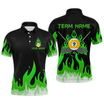 Blisscorners Custom 9 Ball Green Flaming Billiard Shirts for Men Billiard Team Shirts Billiard League LM2007