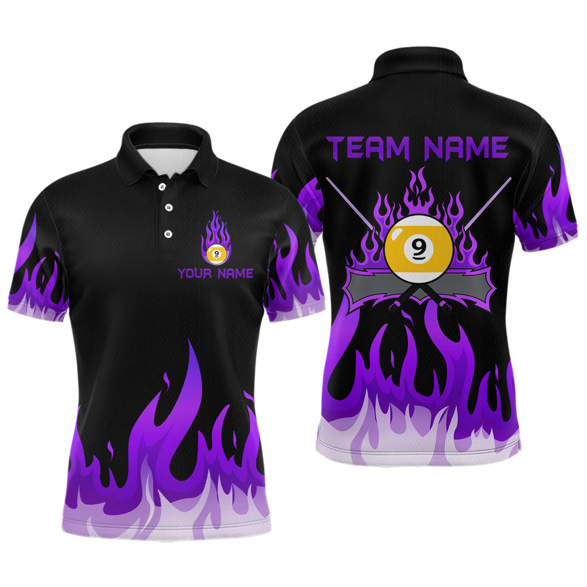 Blisscorners Custom 9 Ball Purple Flaming Billiard Shirts for Men Billiard Team Shirts Billiard League LM2007