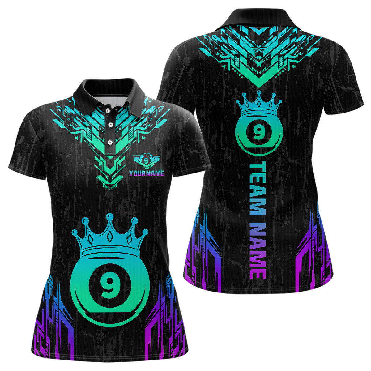 Blisscorners Custom Black 9 Ball Crown Neon Billiard Shirts for Men Billiard Team Shirts Billiard League LM2007
