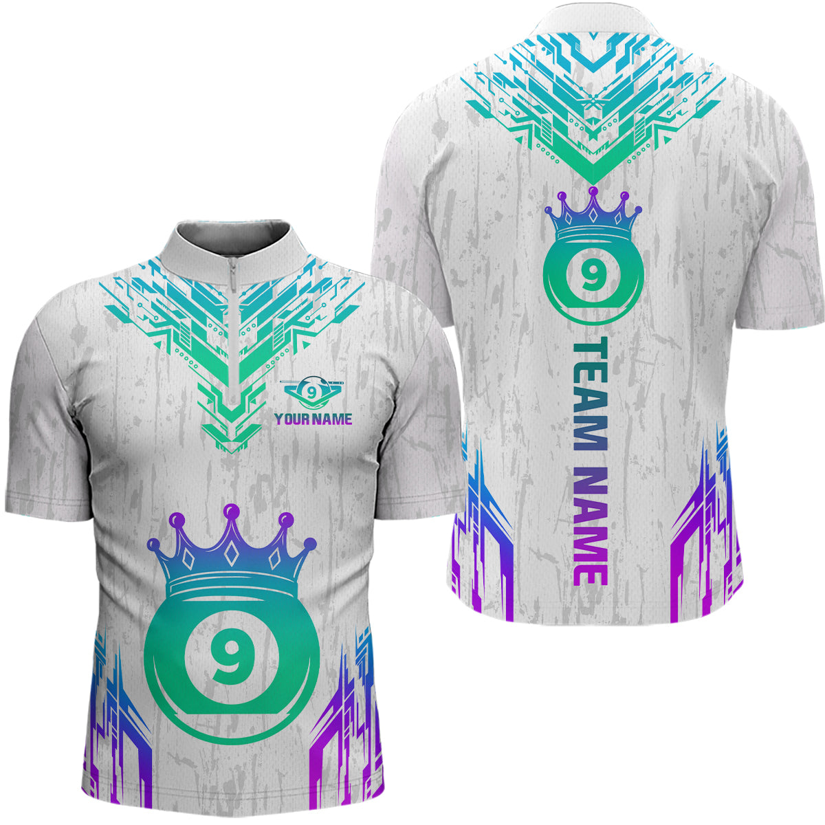 Blisscorners Custom White 9 Ball Crown Neon Billiard Shirts for Men Billiard Team Shirts Billiard Leagu LM2007