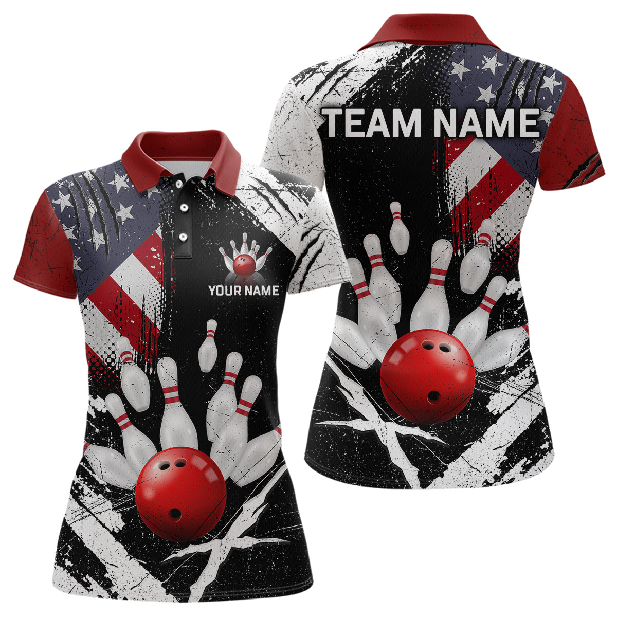 Blisscorners Custom US Flag Bowling Shirts for Men Polo & Quarter-Zip Bowling Team Bowling League MT1706