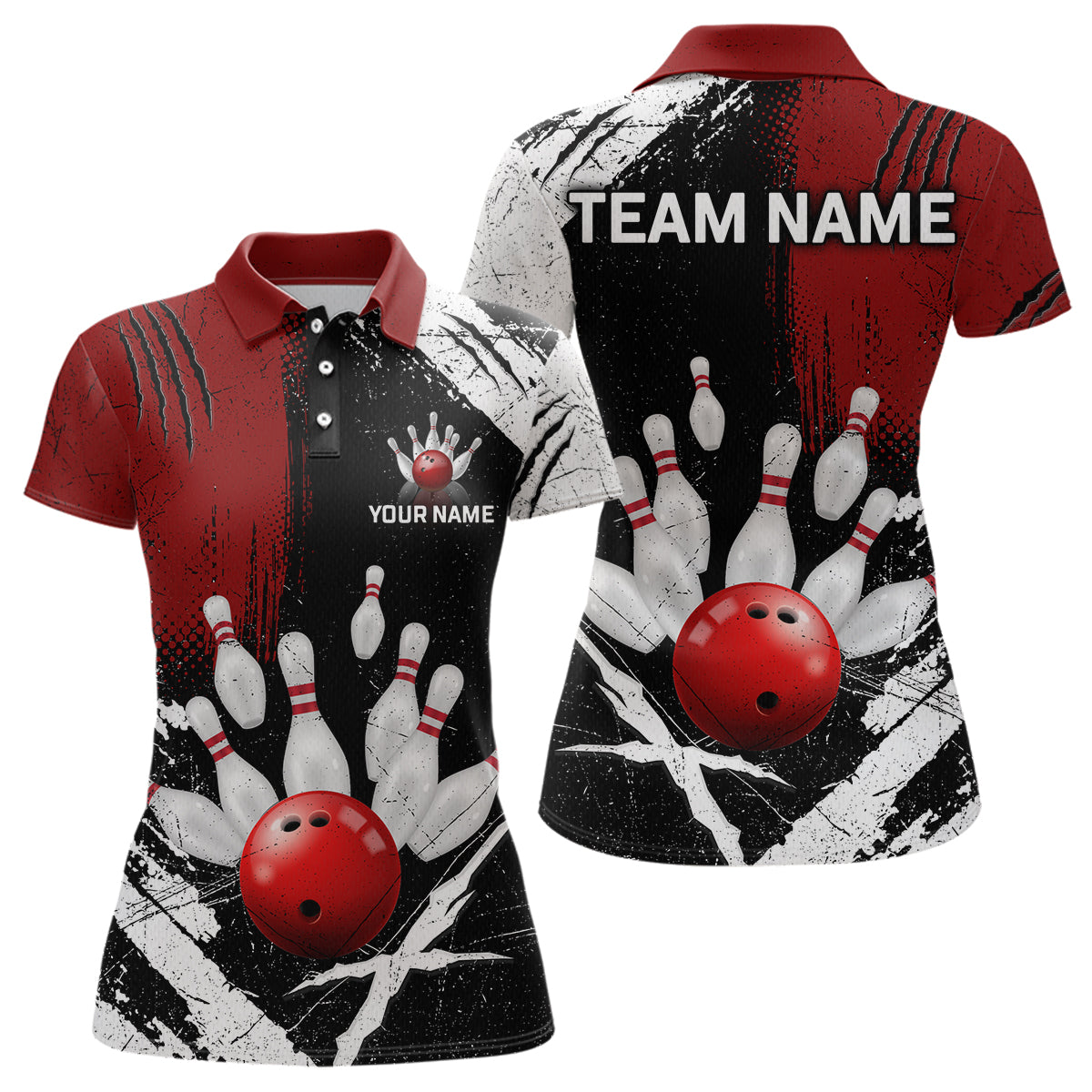Blisscorners Custom Red Bowling Shirts for Men Polo & Quarter-Zip Bowling Team Bowling League MT1706