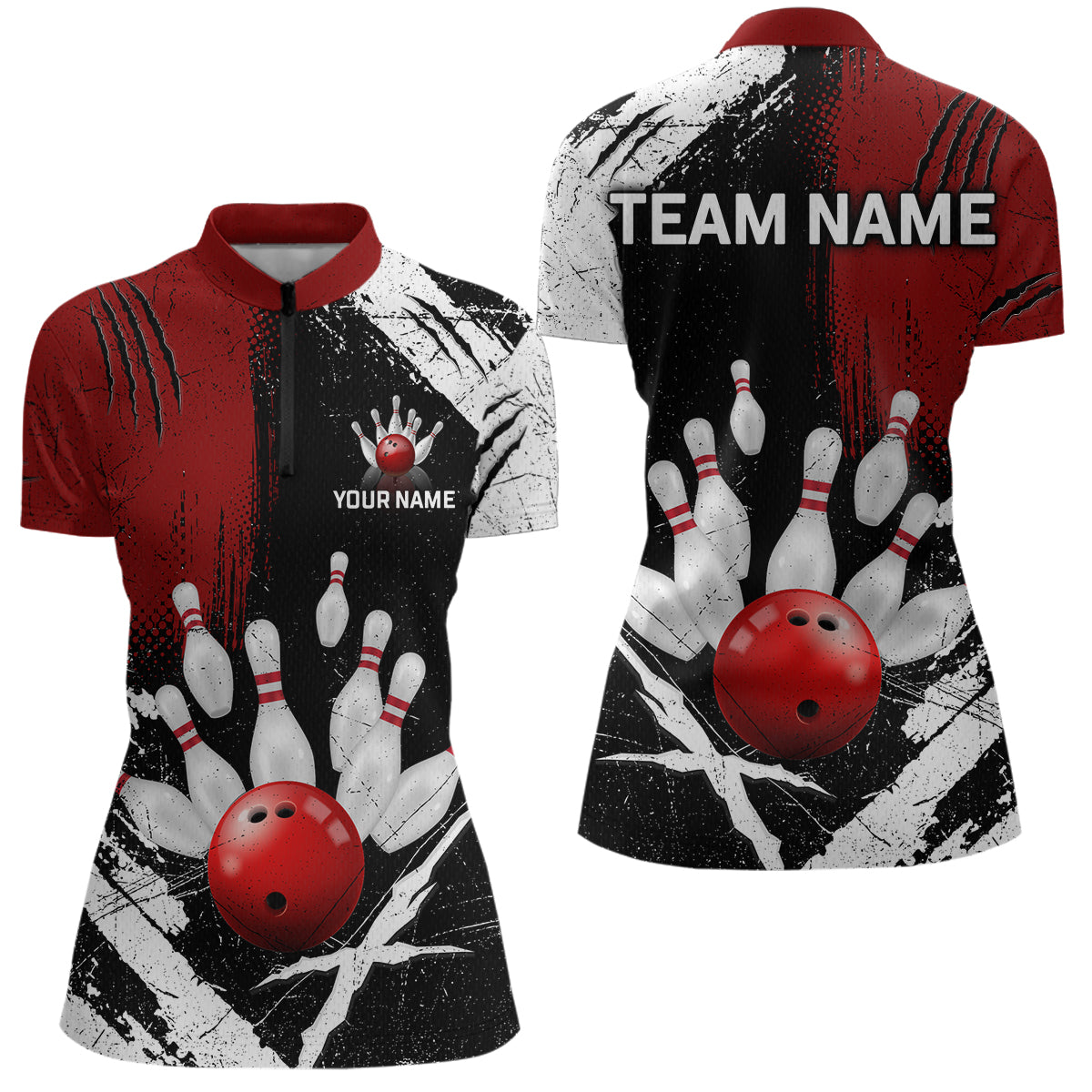 Blisscorners Custom Red Bowling Shirts for Men Polo & Quarter-Zip Bowling Team Bowling League MT1706