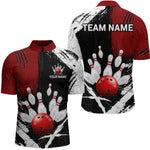 Blisscorners Custom Red Bowling Shirts for Men Polo & Quarter-Zip Bowling Team Bowling League MT1706