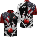 Blisscorners Custom US Flag Bowling Shirts for Men Polo & Quarter-Zip Bowling Team Bowling League MT1706