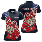 Blisscorners Custom American Flag Bowling Men Polo & 1/4 Zip Shirts Funny Flame Bowling Team Jerseys LM3006
