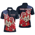 Blisscorners Custom American Flag Bowling Men Polo & 1/4 Zip Shirts Funny Flame Bowling Team Jerseys LM3006
