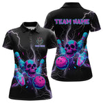 Blisscorners Custom Thunder Skull Flame Bowling Men Polo & 1/4 Zip Shirts Bowling Team Jerseys LM3006