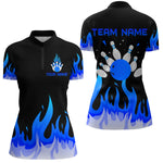 Blisscorners Custom Blue Flame Bowling Shirts for Men Polo & Quarter-Zip Bowling Team Jerseys MT1706