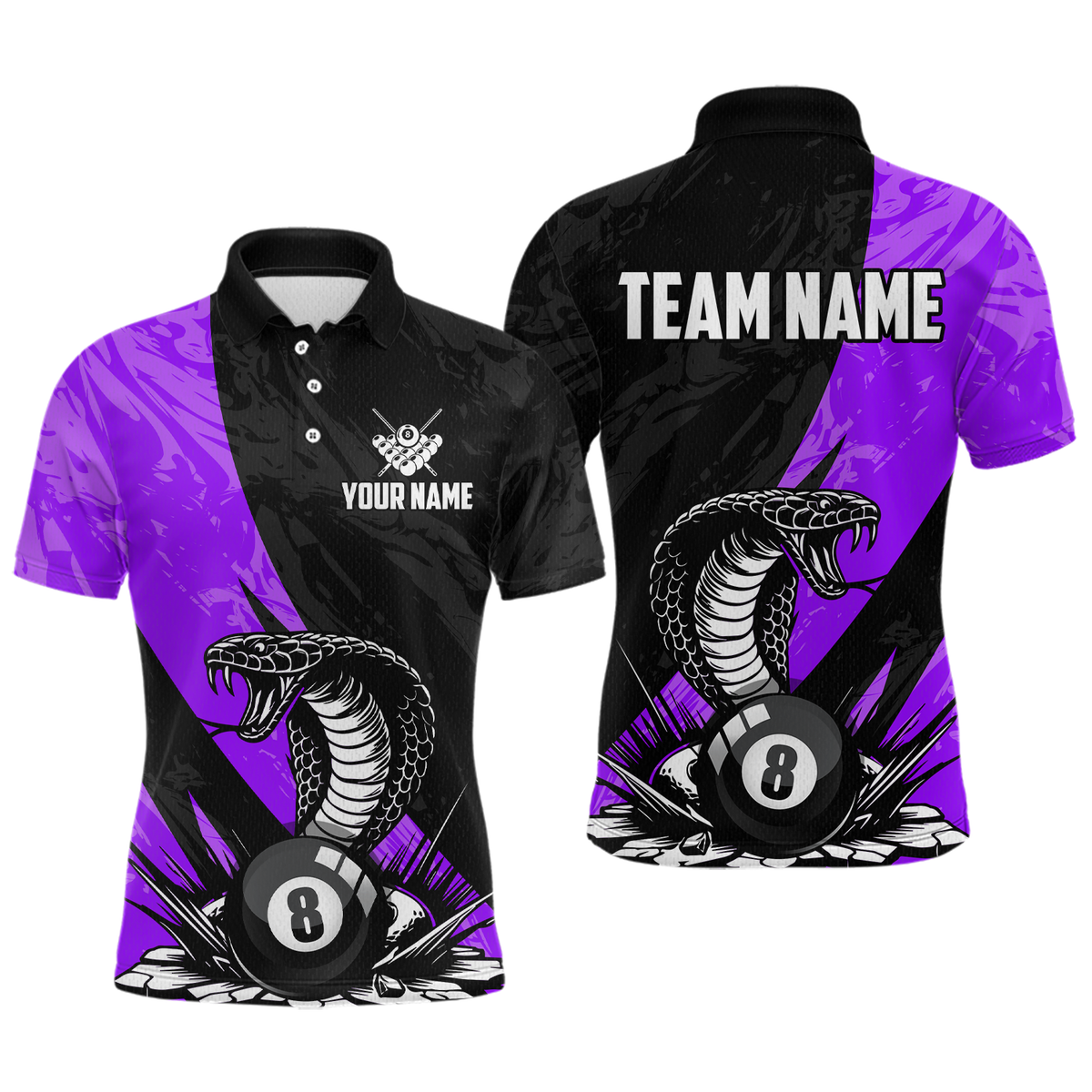 Maxxcorners Custom Purple Cobra Snake 8 Ball Pool Billiard Shirts for Men Team Polo & 1/4 Zip Shirts MT0307