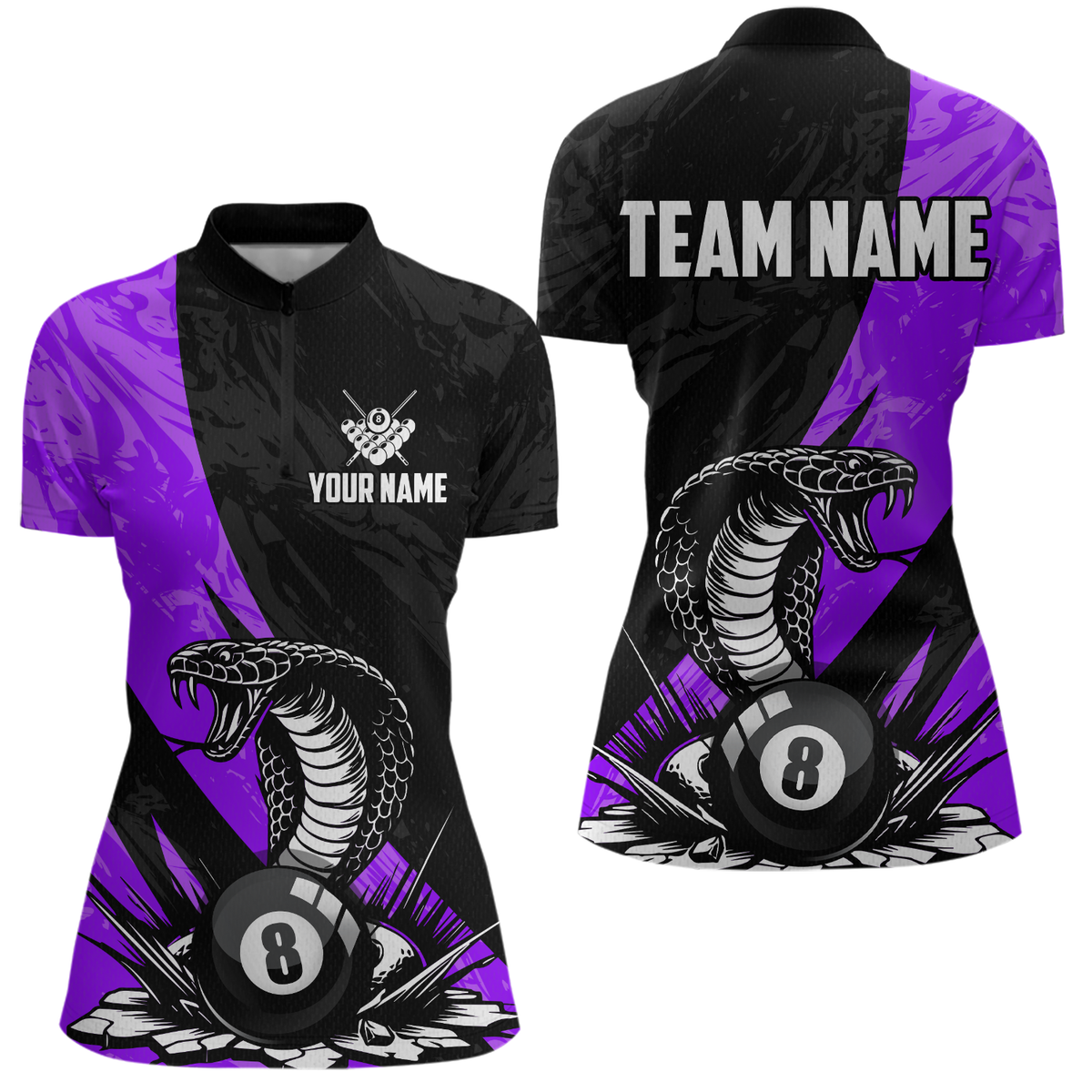 Maxxcorners Custom Purple Cobra Snake 8 Ball Pool Billiard Shirts for Men Team Polo & 1/4 Zip Shirts MT0307