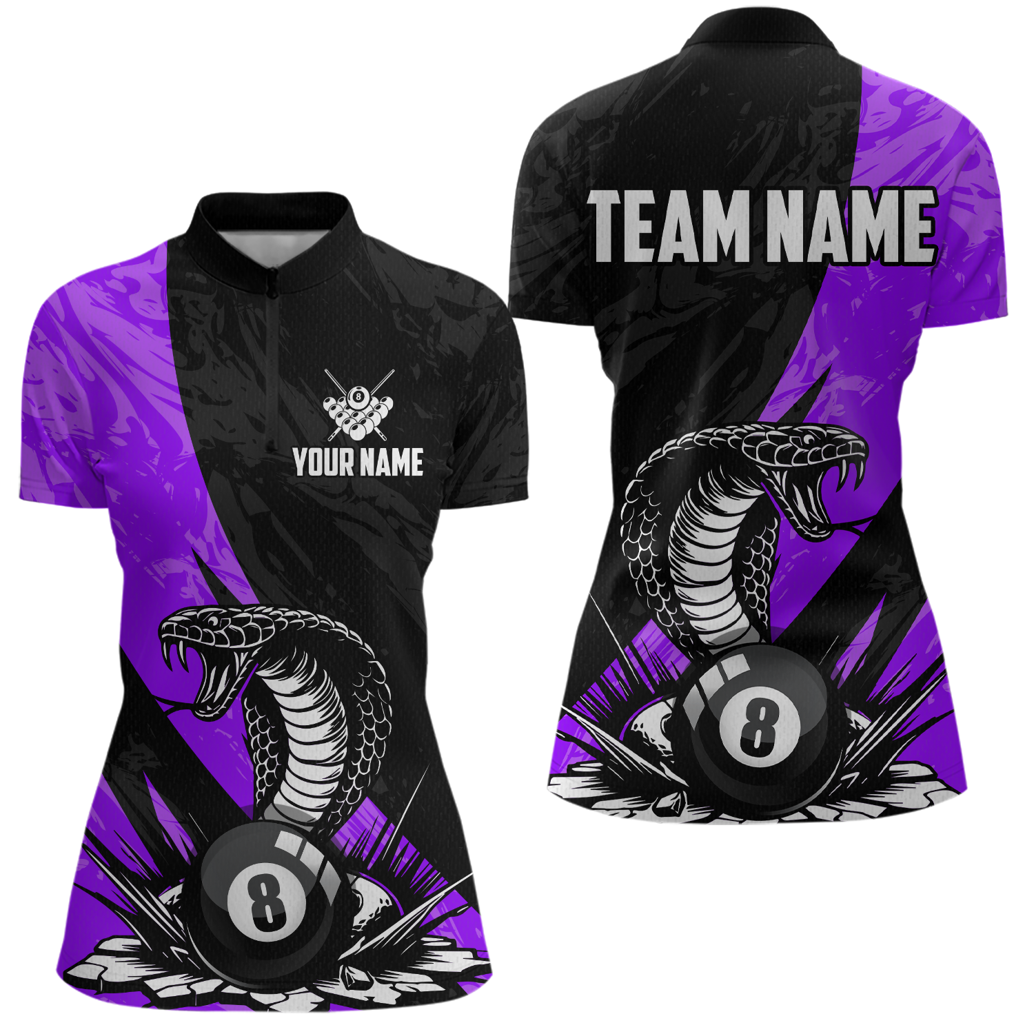 Maxxcorners Custom Purple Cobra Snake 8 Ball Pool Billiard Shirts for Men Team Polo & 1/4 Zip Shirts MT0307